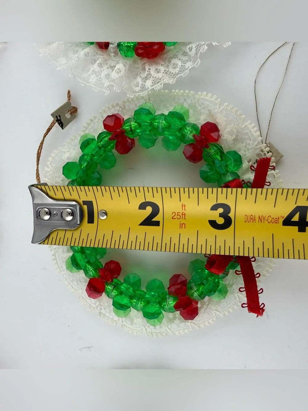 9 vintage handmade beaded wreath ornaments